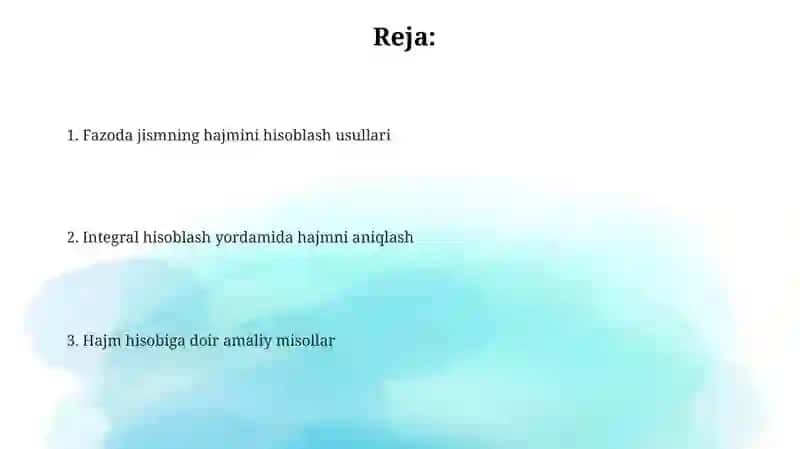 Fazodagi jismning hajmini hisoblash 2