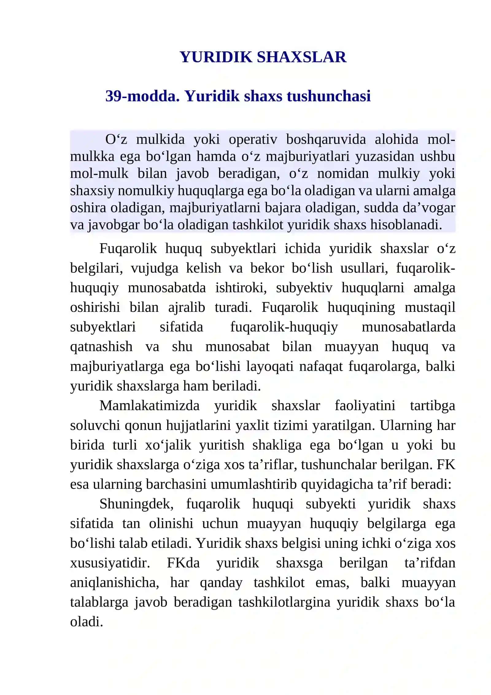 Yuridik shaxslar – fuqarolik huquqining subyekti 2
