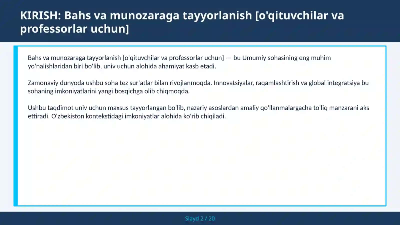 Bahs va munozaraga tayyorlanish [o'qituvchilar va professorlar uchun] 2