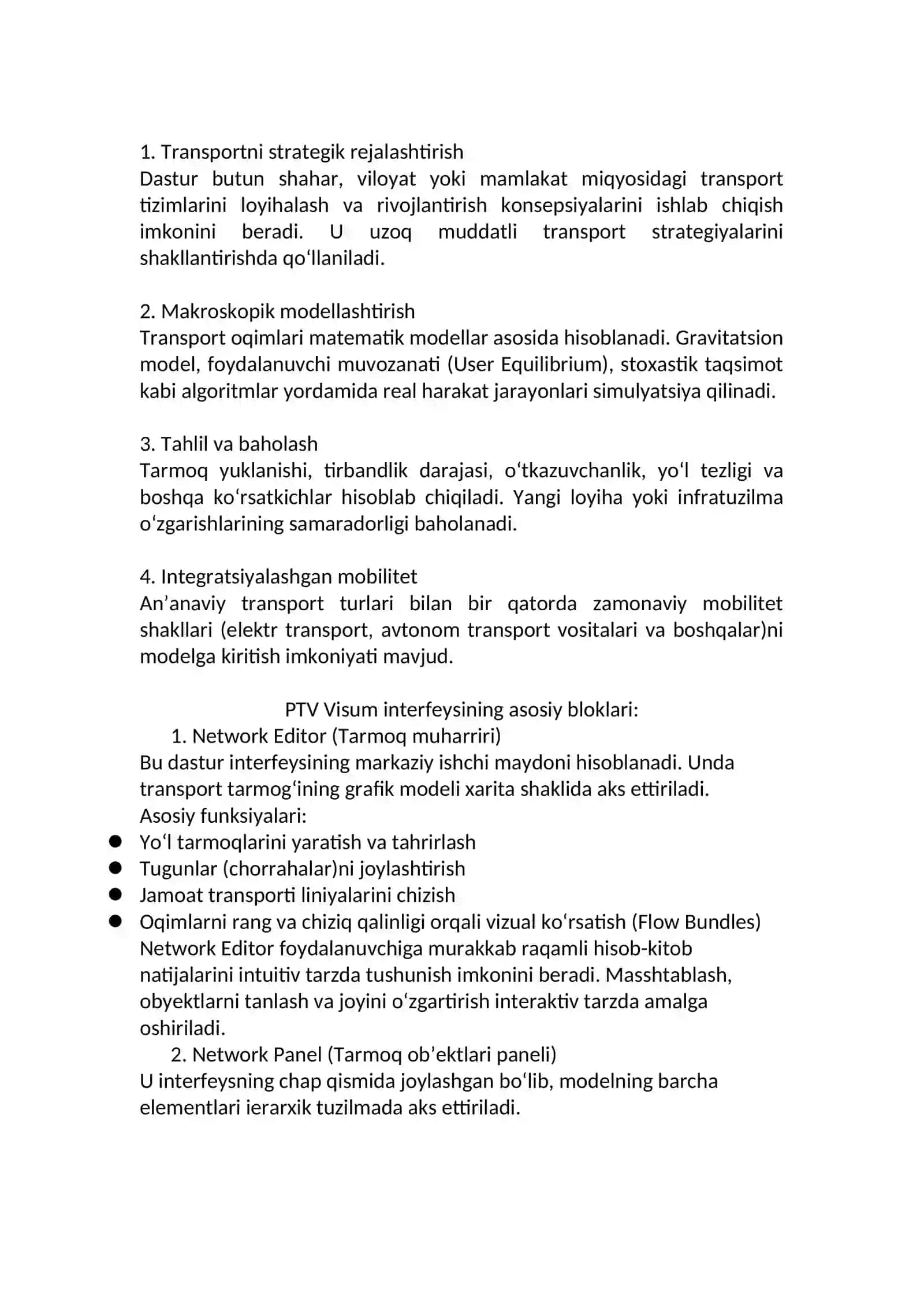 PTV Visum dasturi interfeysi 2