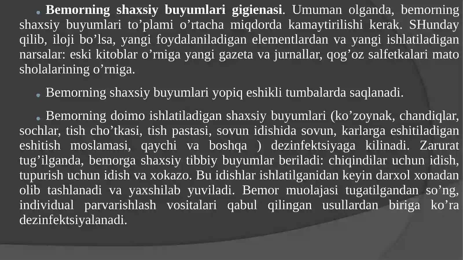 Xirrurgiya bolimida sanitar – epidemiologik tartib.Bemor gigiyenasi.Bemorning shaxsiy gigiyenasi 2