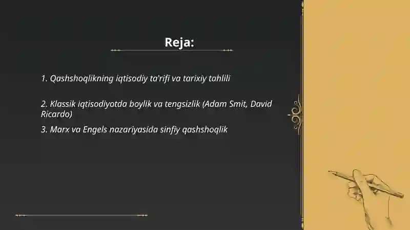 Iqtisodiy ta'limotlar tarixi fanidan: QASHSHOQLIK, TENGSIZLIK VA IQTISODIY O'SISH MUAMMOLARI 2