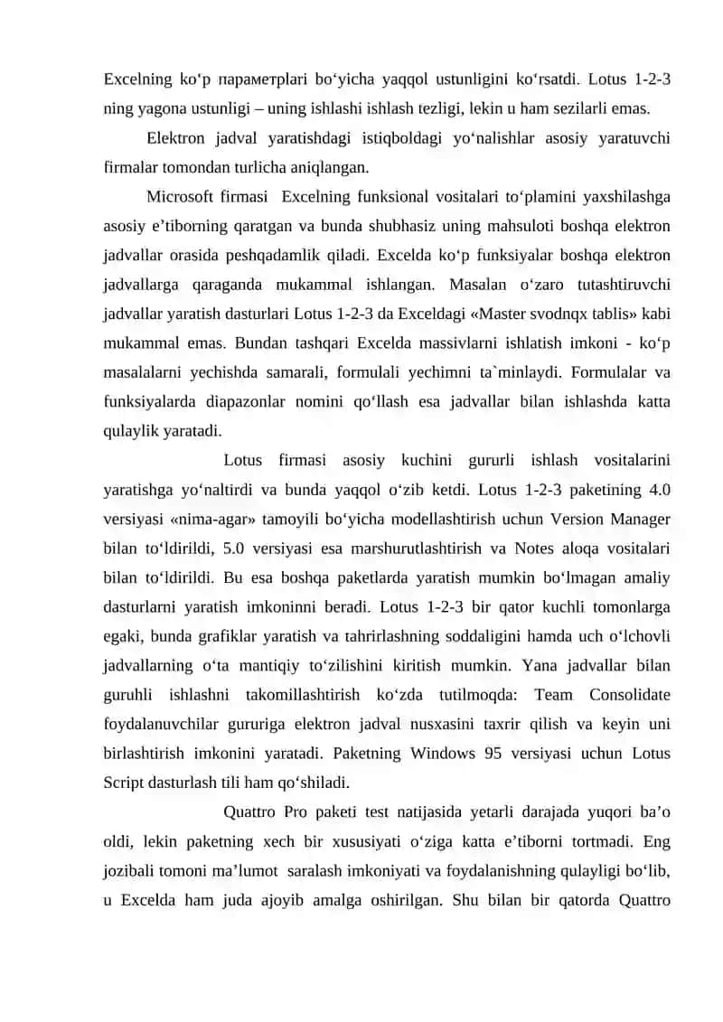 Elektron jadval protsessorlariularning vazifasi va imkoniyatlari 3