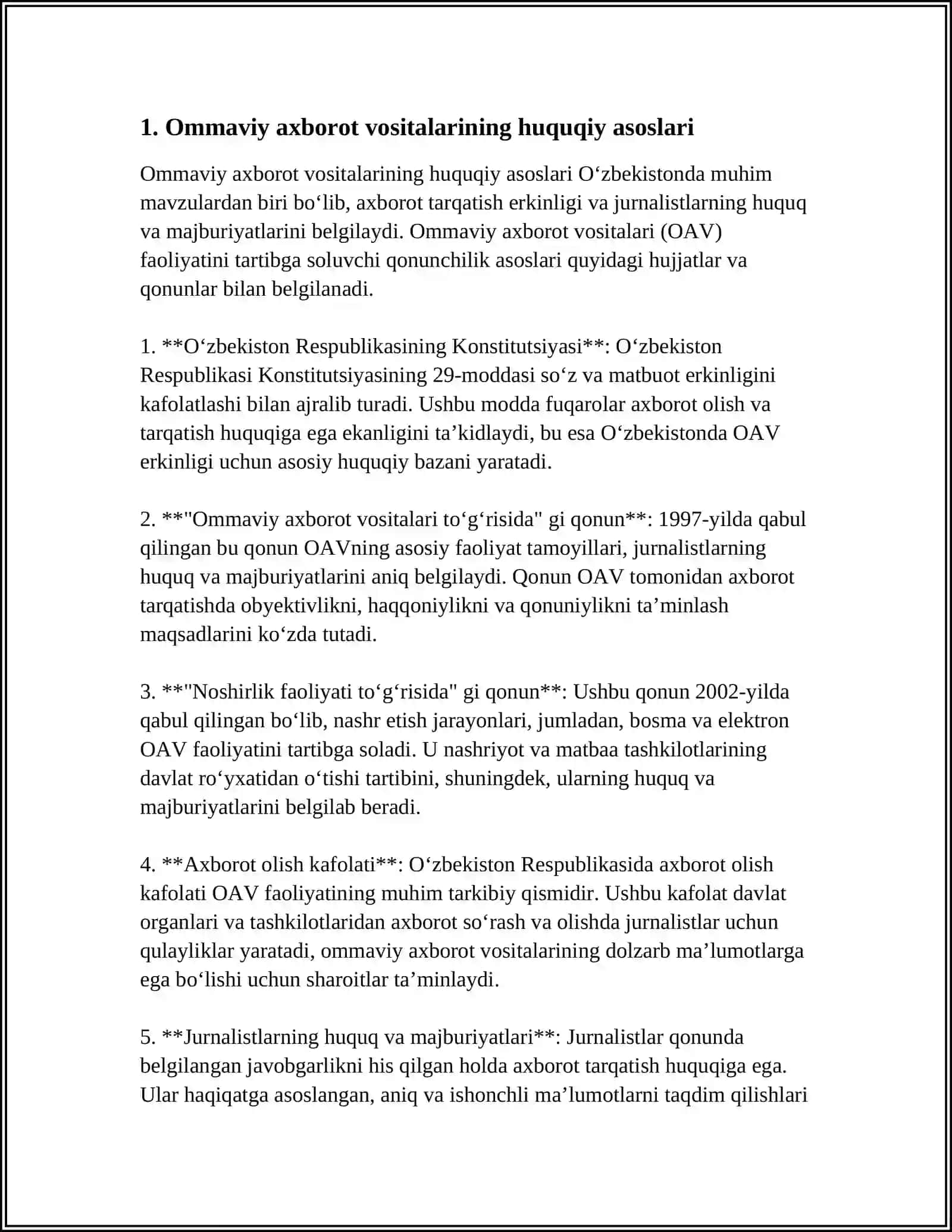 O‘zbekistonda Ommaviy Axborot Vositalarining Faoliyati 3