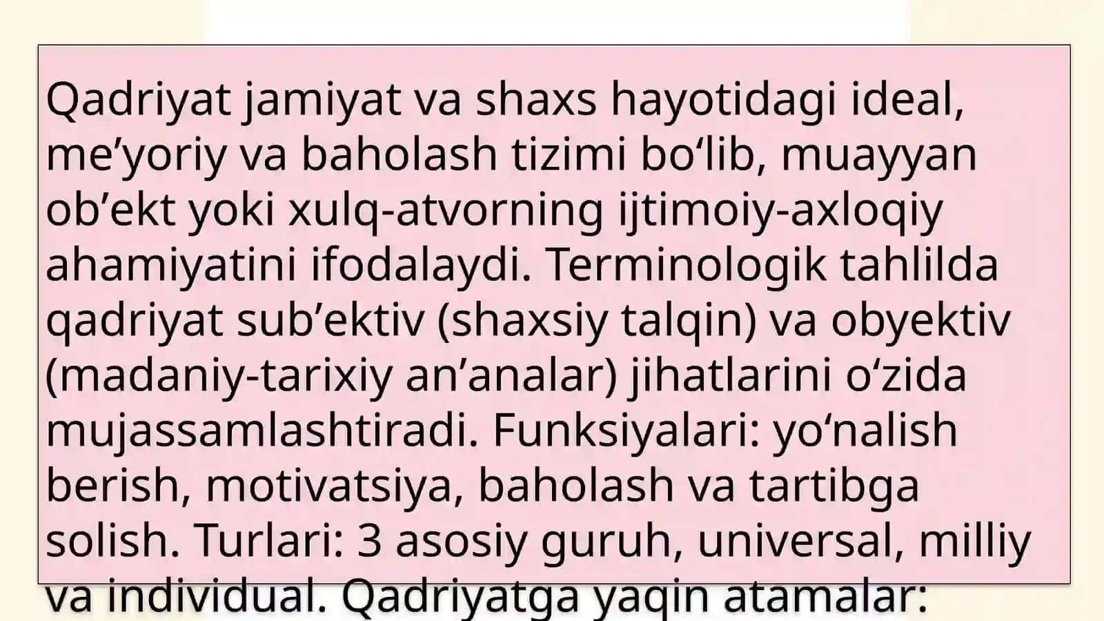 Qadriyat tushunchasining tavsifi va mohiyati 3