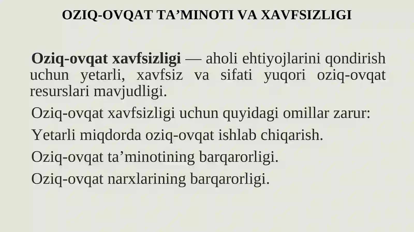 AGRAR SIYOSAT, OZIQ-OVQAT TA’MINOTI VA XAVFSIZLIGI MUAMMOLARI 3
