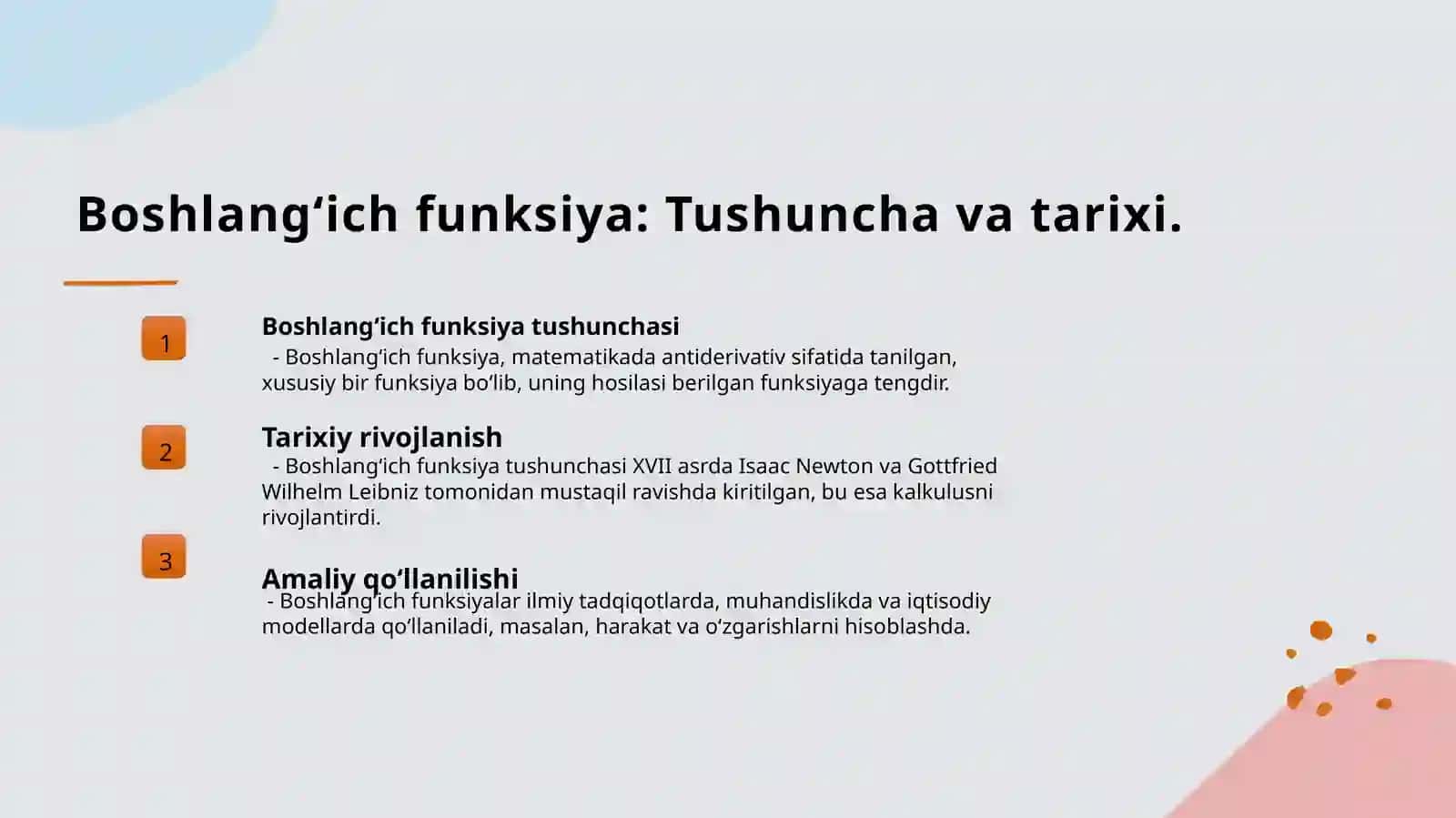 Boshlang ich funksiya va aniqmas integral tushunchalari 3