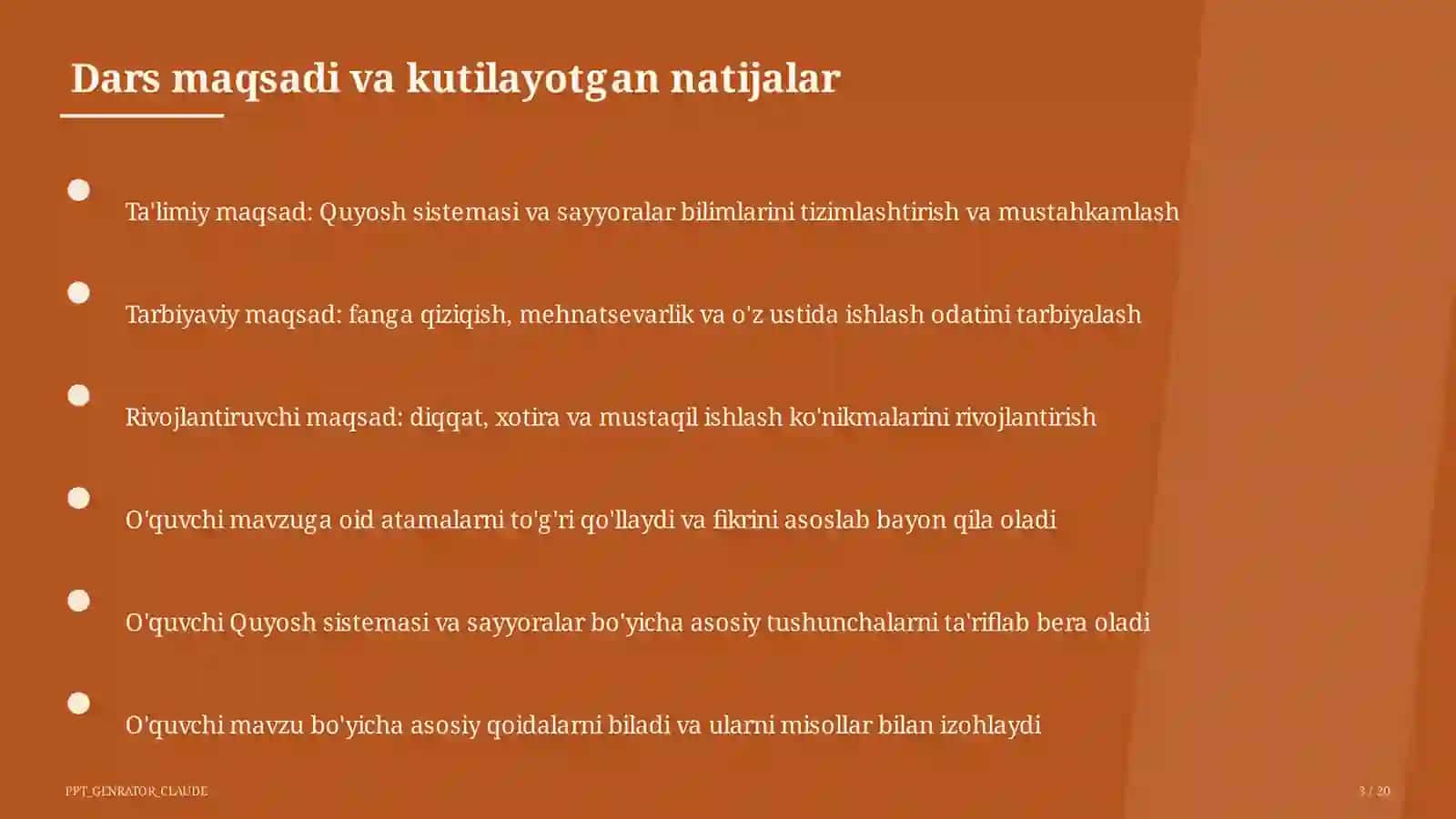 Quyosh sistemasi va sayyoralar (4-sinf) 3
