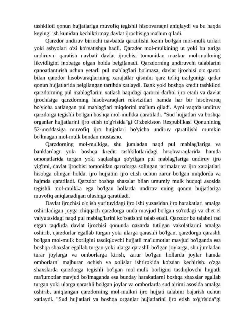 Undiruvni qarzdorning mol-mulkiga qaratish 3