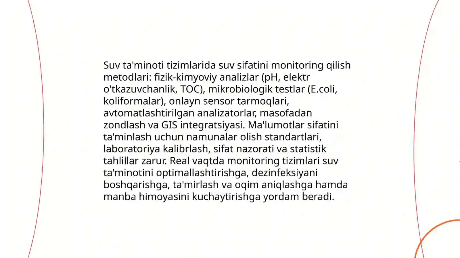 Suv ta'minoti tizimlarida suv sifatini monitoring qilish metodlari va ularni yaxshilashga ta'siri 3