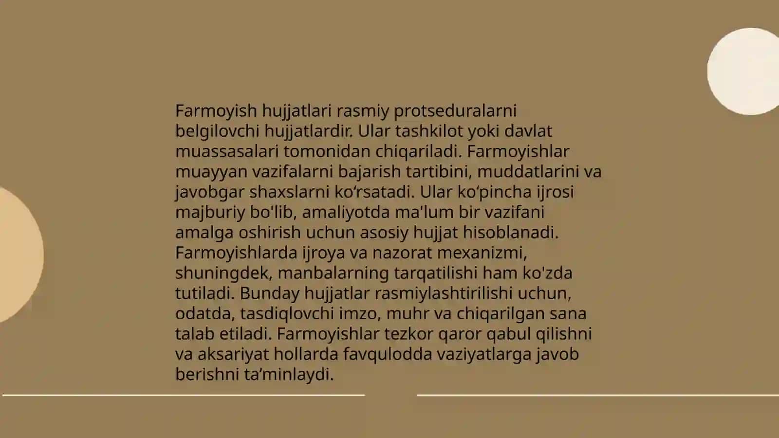 Farmoyish hujjatlar va ularning turlari. Ma'lumot axborot hujjatlari 3