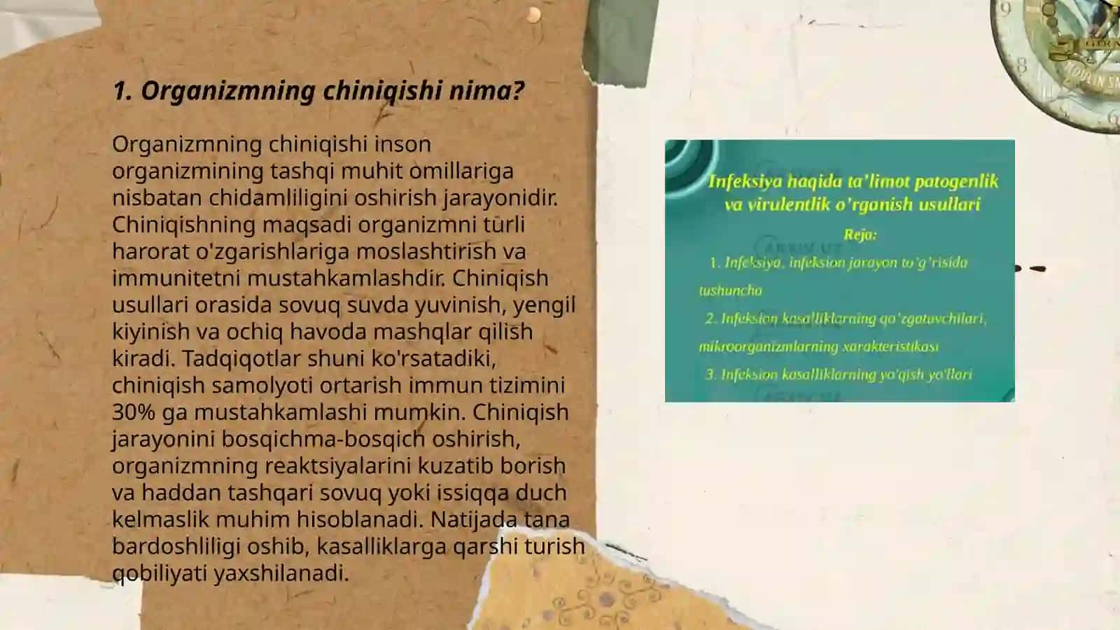 Organizmning chiniqishi. Yuqumsiz va yuqumli kasalliklar. Vitaminlar 3