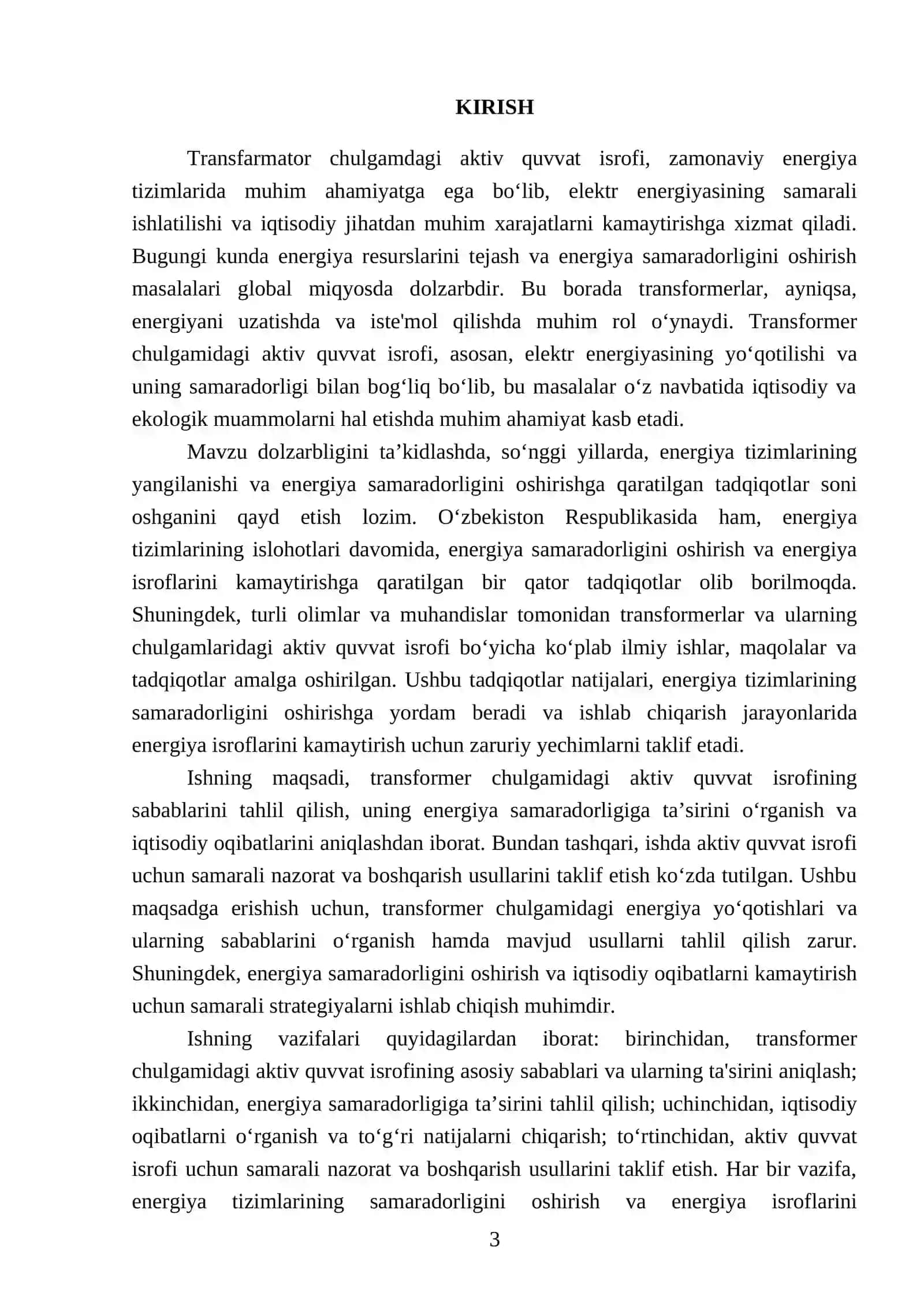 Transfarmator chulgamdagi aktiv quvvat isrofi.E.YuK.i transfarmator chulgamdagi quvvat isrofi 3