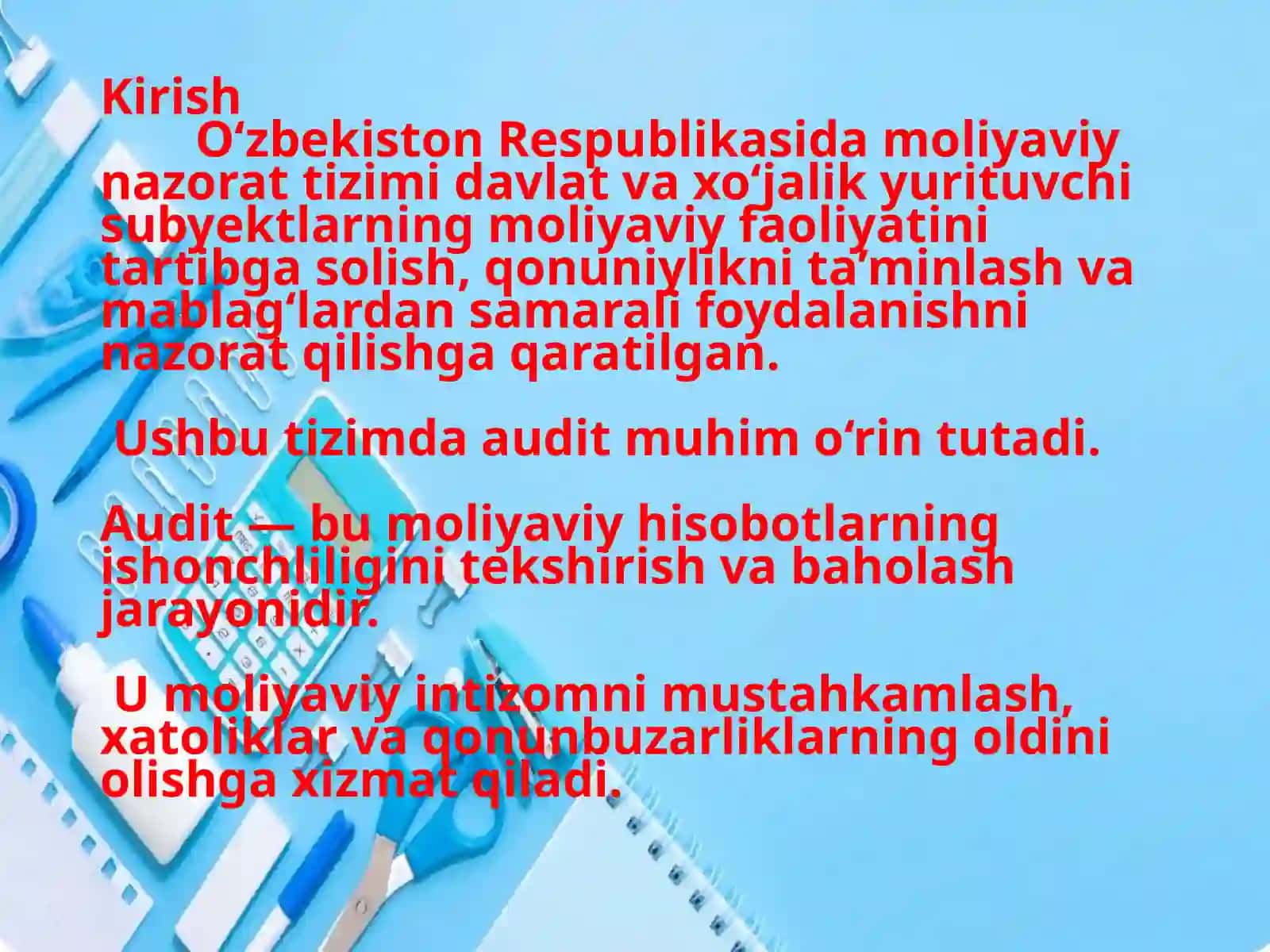 O‘zbekiston Respublikasi moliyaviy nazorat tizimida auditning o‘rni 3