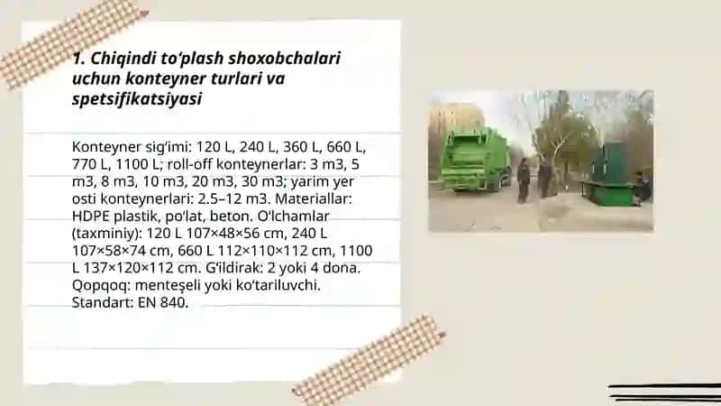 Chiqindi to’plash shoxobchalarini konteynerlar bilan ta’minlash 3
