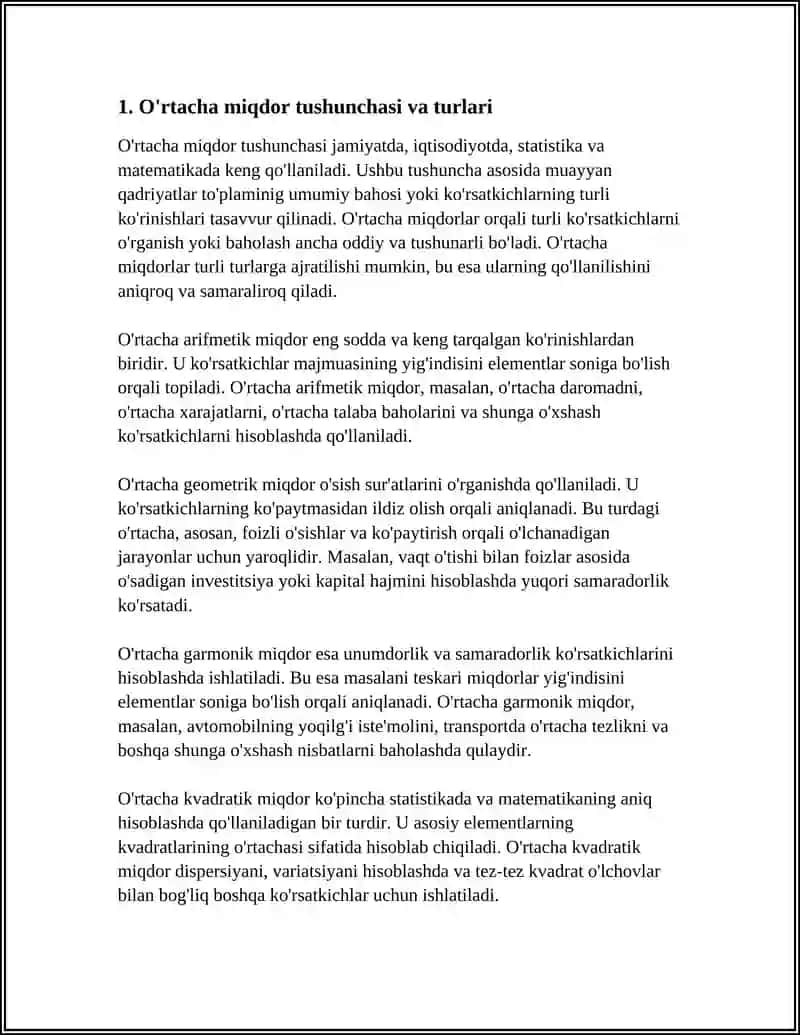 O'RTACHA MIQDORLARNI QO’LLAAHNING ASOSIY SHARTLARI 3