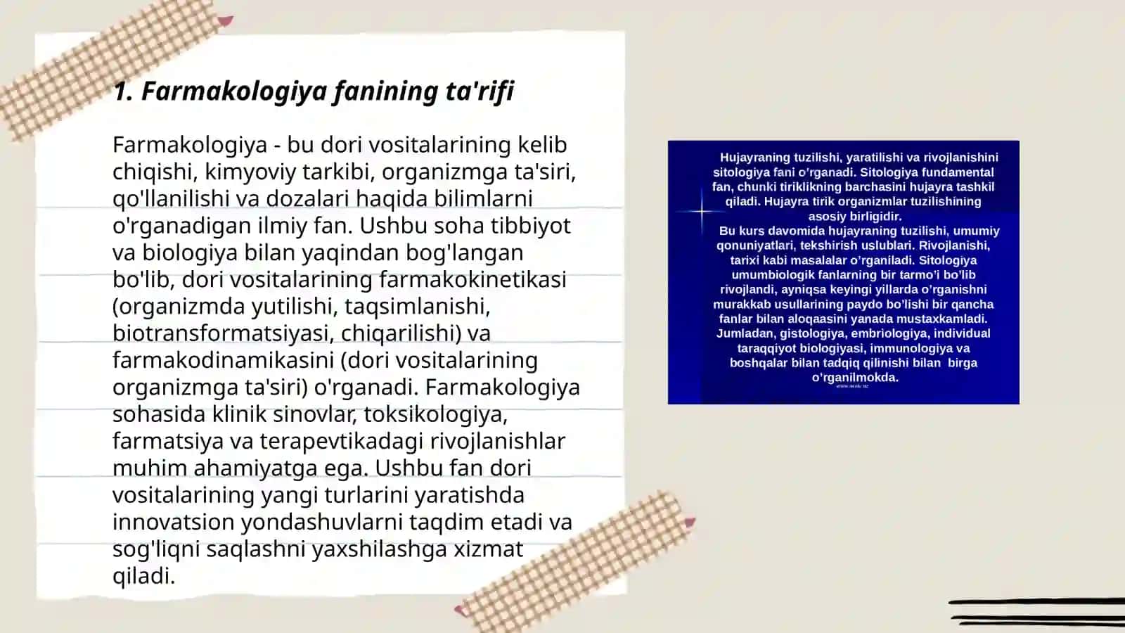 Farmakologiya fanining mohiyati boshqa tibbiy bialogik fanlar bilan aloqasi va qisqacha rivojlanish tarixi Farmakologiya fanining vazifasi 3