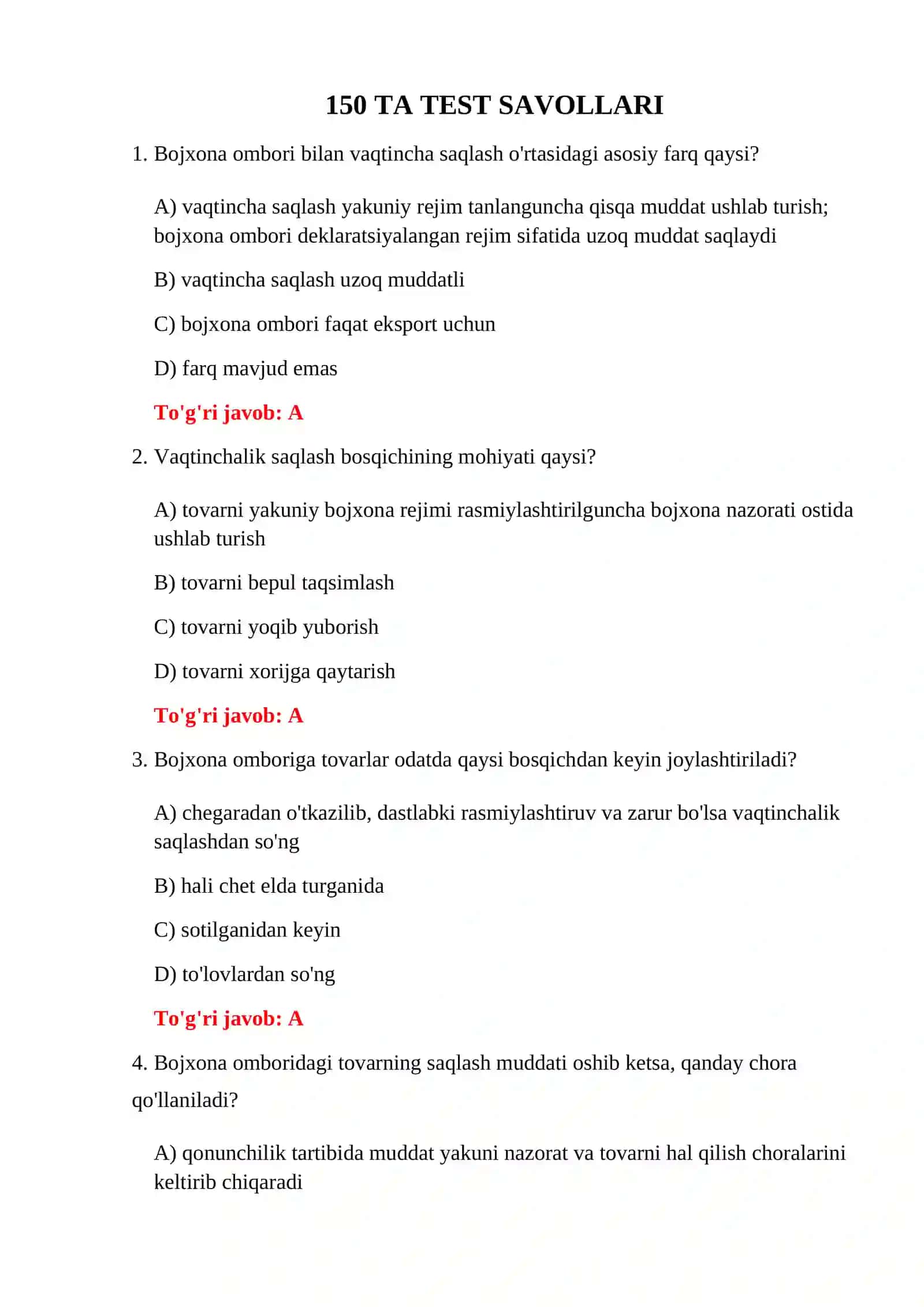 Bojxona ombori imtihon savollari 3