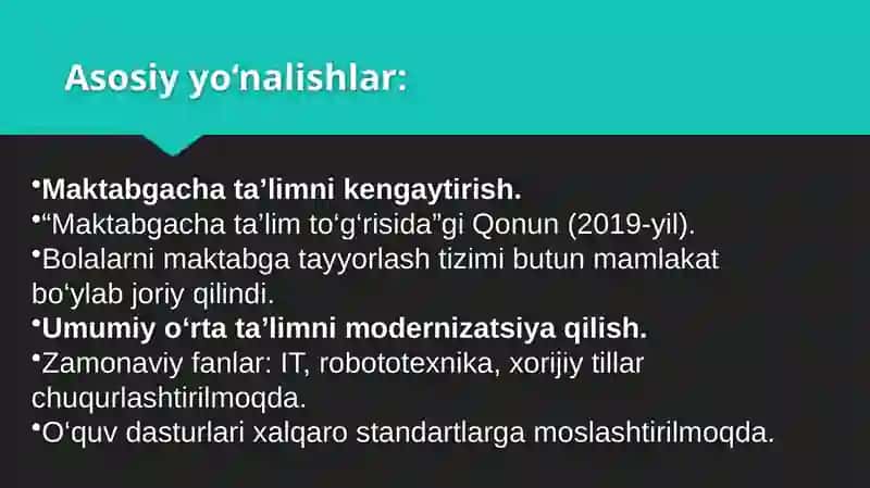 O‘zbekiston Respublikasi ta’lim sohasi rivoji va istiqbol imkoniyatlari. 3