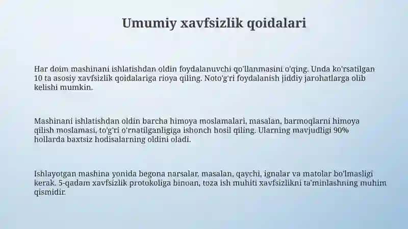 Tikuvchilik mashinalarini ishlatish va tamirlashda texnika xavfsizligi 3