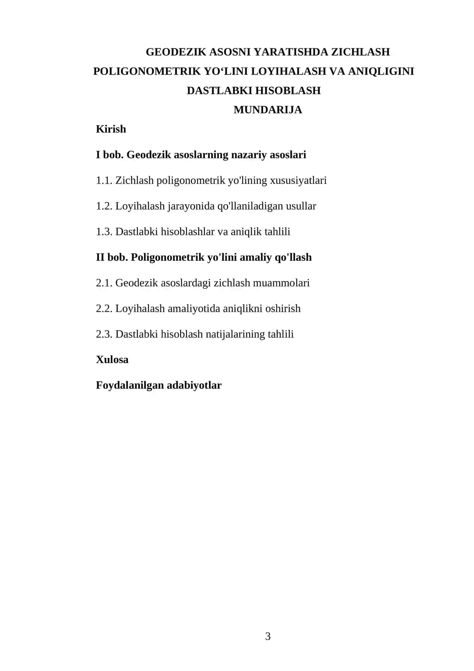 Geodeziya kartografiya kadastr yo'nalishi 3-kurs sirtqi talabasi 3