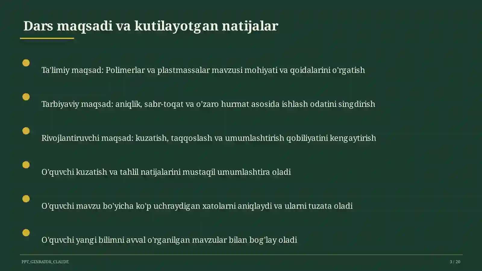 Polimerlar va plastmassalar (11-sinf) 3