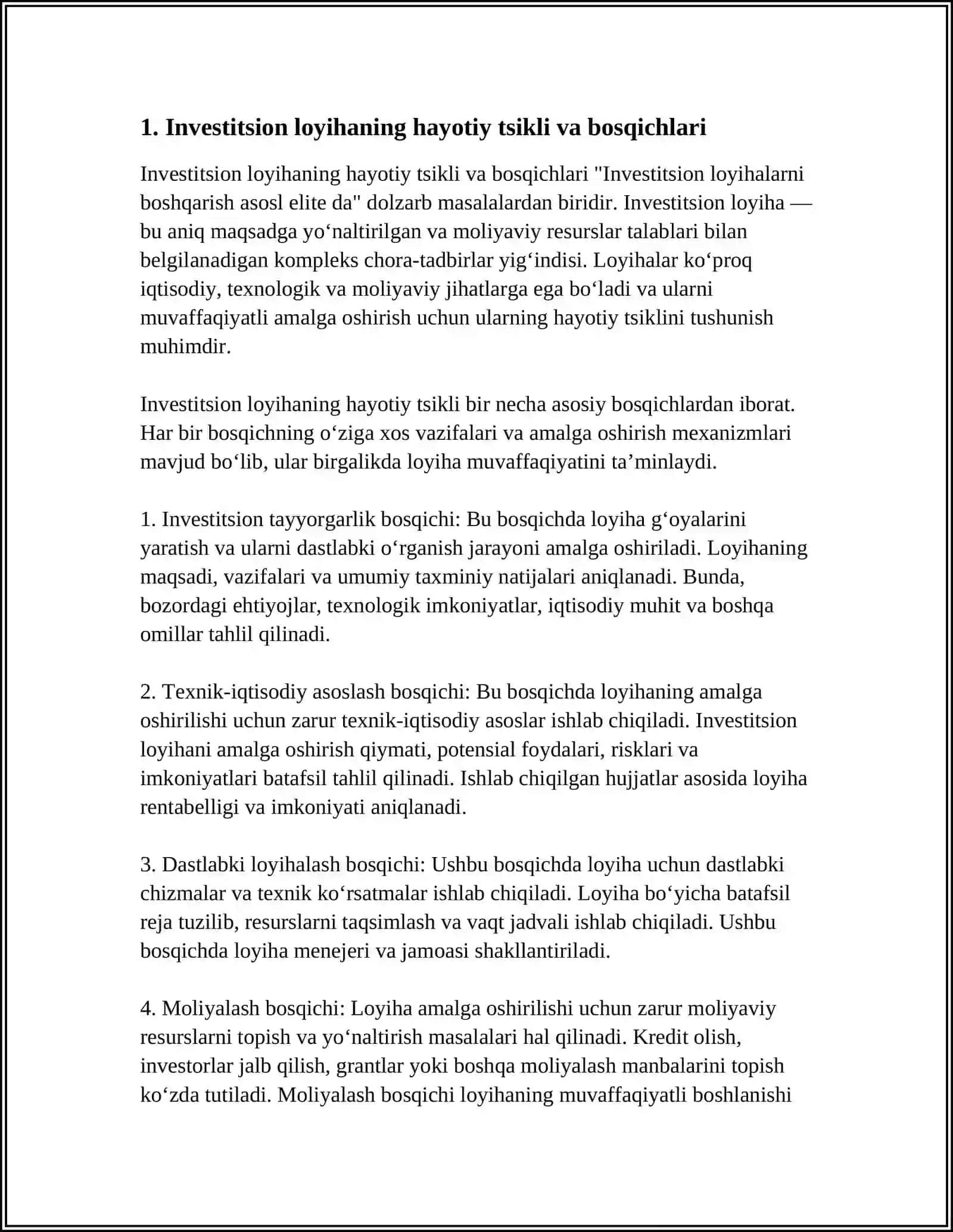 INVASTITSION LOYIHALARNI BOSHQARISH ASOSLARI 3