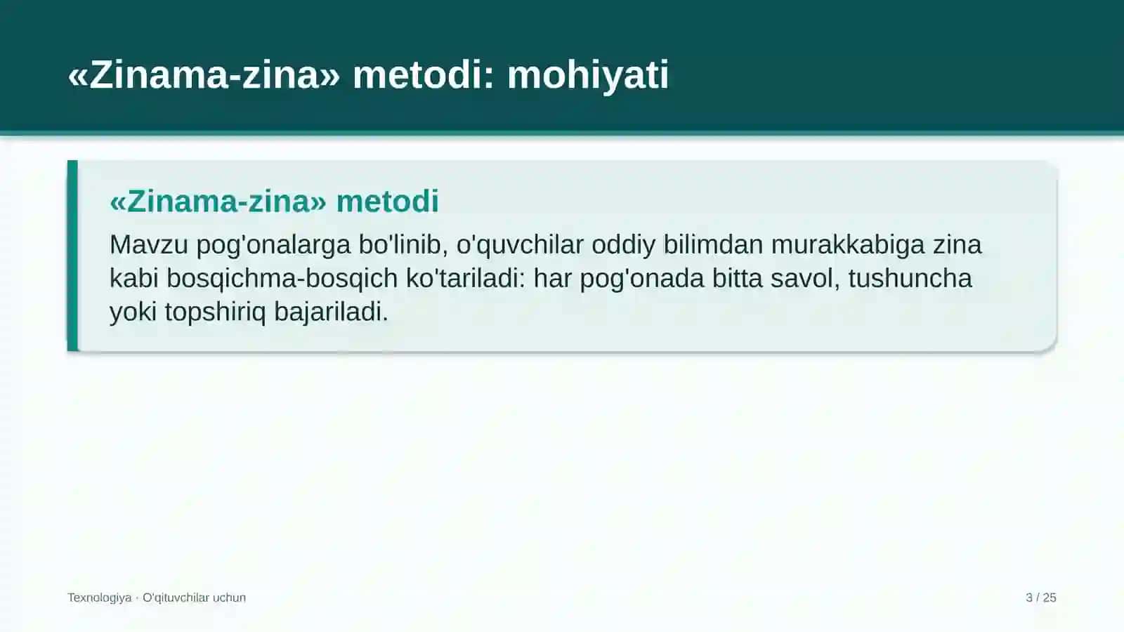 texnologiya darslarida zinama zina metodidan foydalanish 3767 3