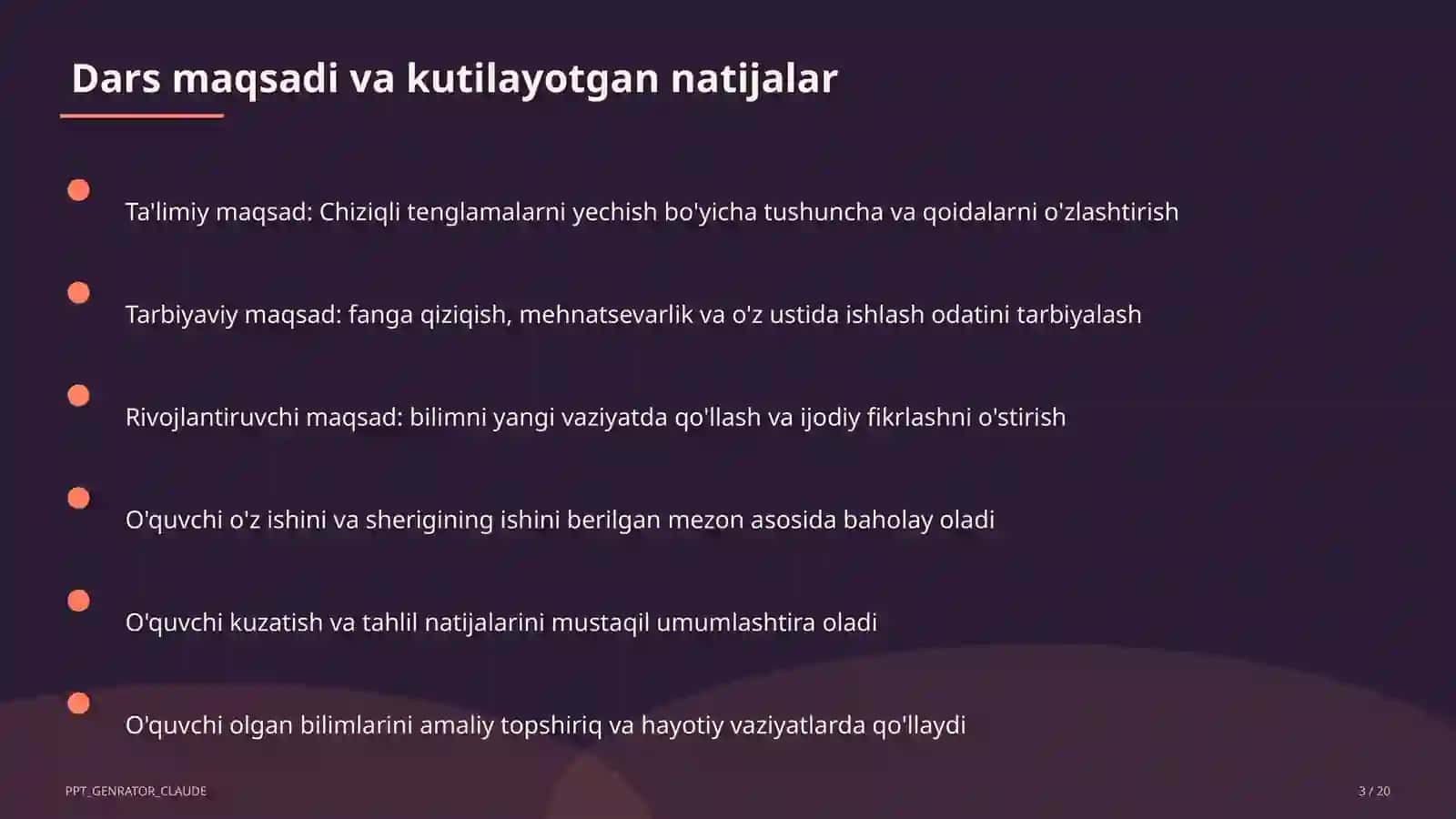 Chiziqli tenglamalarni yechish (6-sinf) Matematika (5-6) — metodik birlashma uchun 3