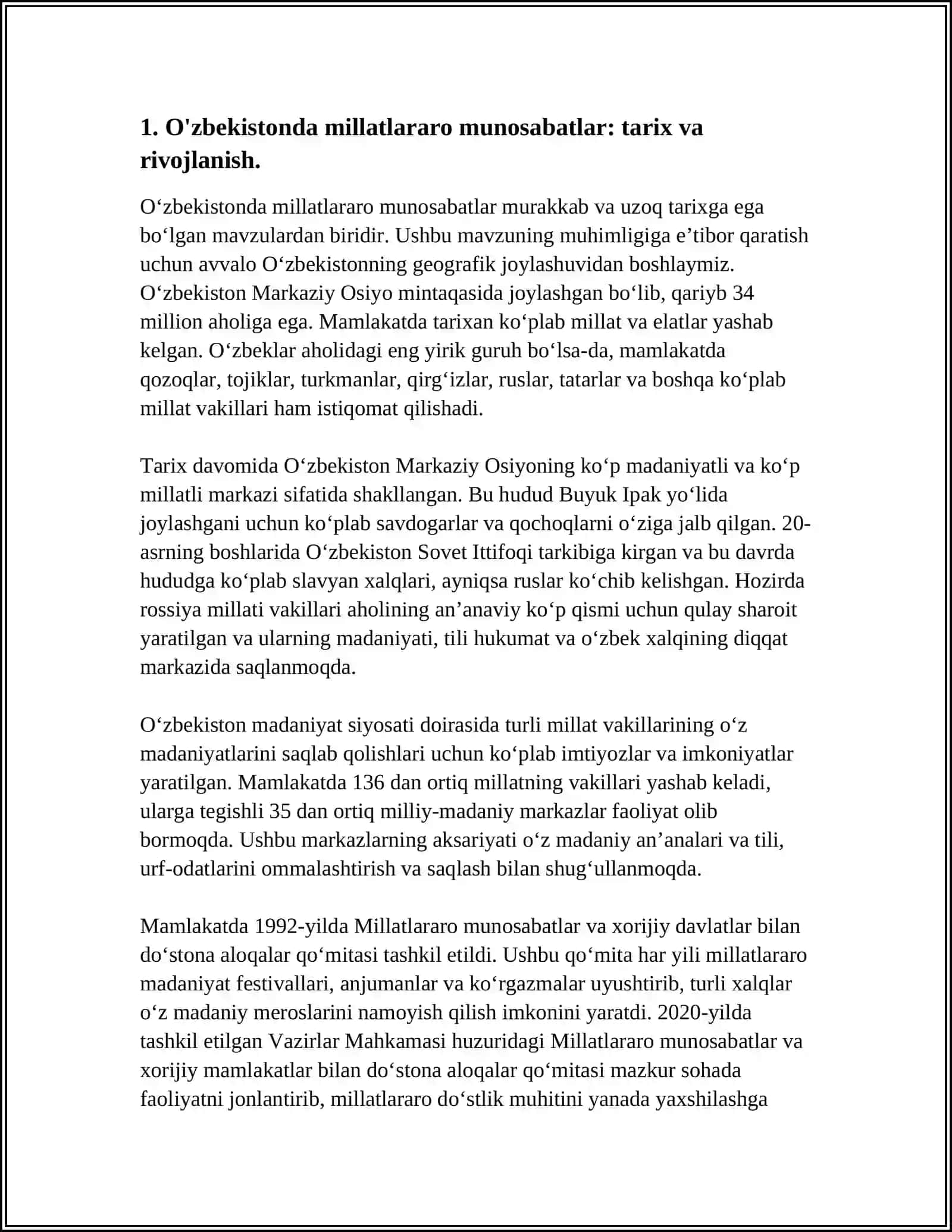 O'ZBEKISTONDA MILLATLARARO VA DINLARARO MUNOSABATLARDAGI BARQARORLIKNI TA'MINLASH BORASIDAGI DAVLAT SIYOSATI 3