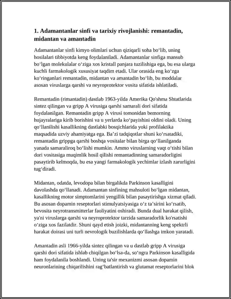 ADAMANTANLAR REMANTADIN,MIDANTAN GURUHIGA KIRGAN DORI MODDALAR TAHLILI VA ISHLATILISHI 3