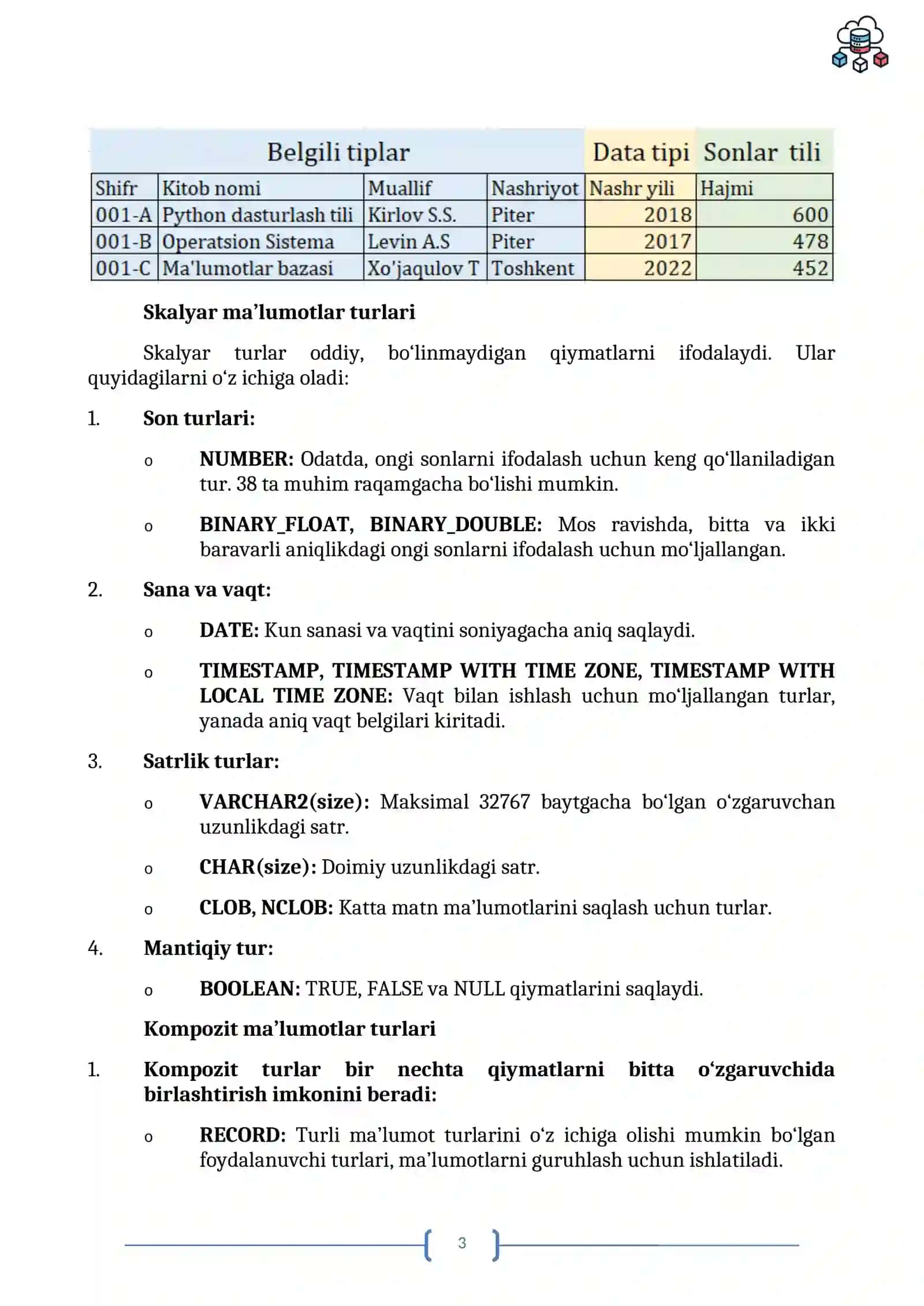 PL/SQL (Procedural Language/Structured Query Language) 3