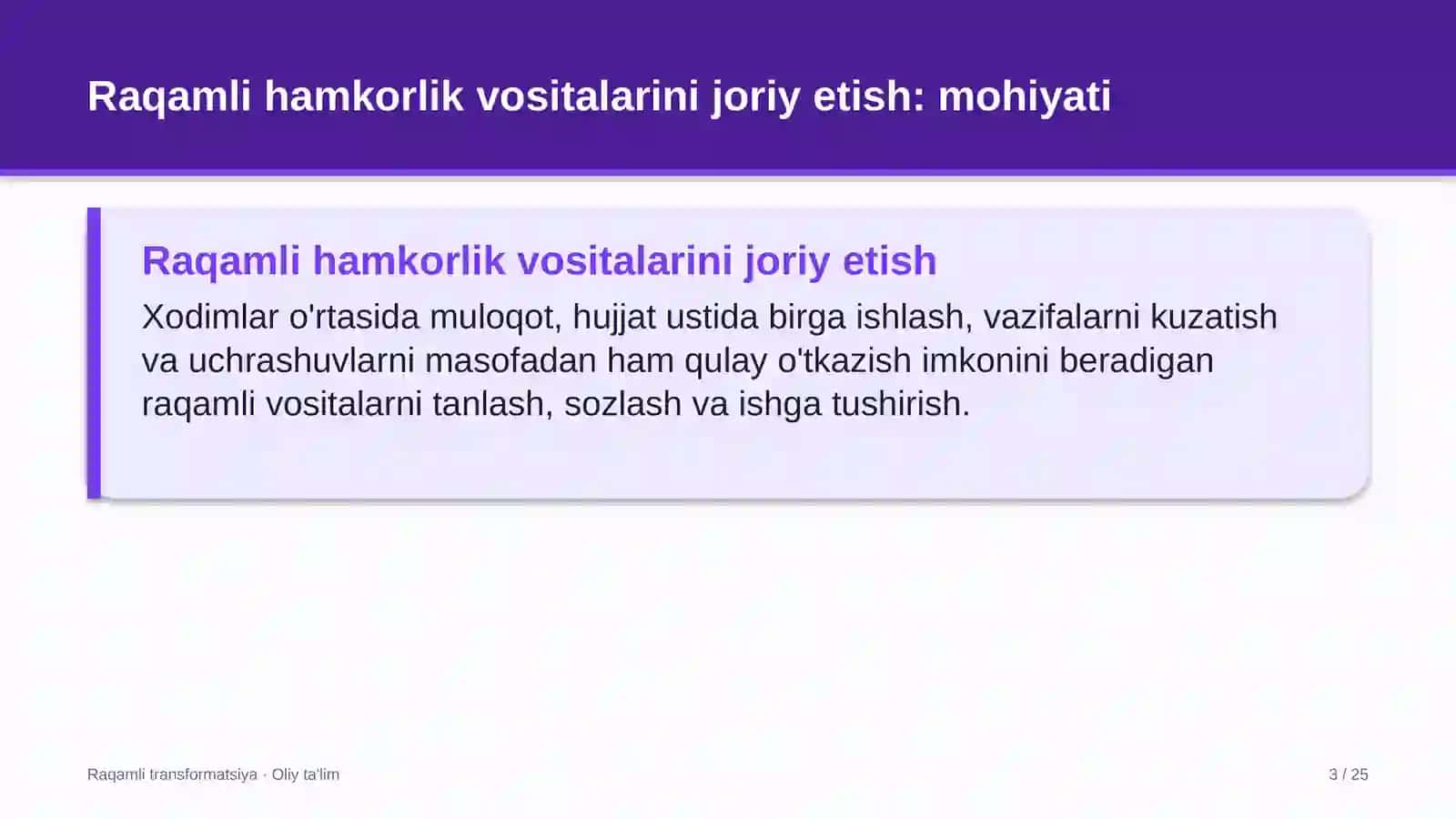 Raqamli TRANSFORMATSIYA · OLIY TA'LIM 3