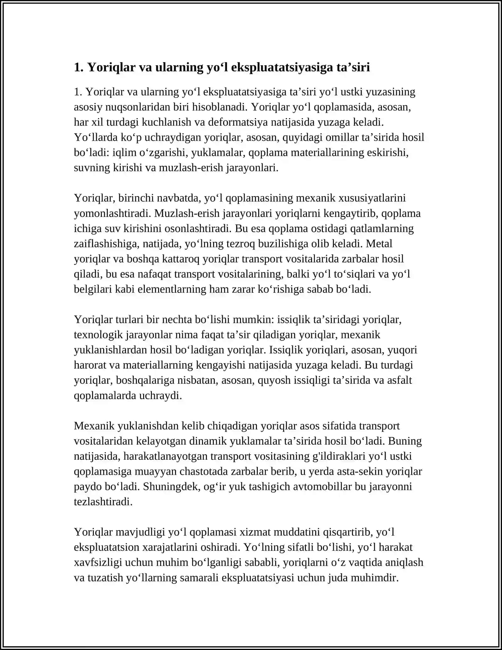 Yoriqlar va ularning yo‘l ekspluatatsiyasiga ta’siri 3