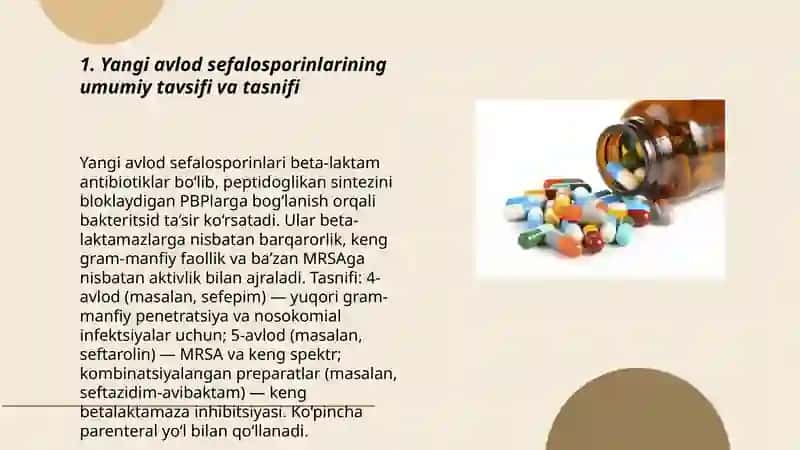 Yangi avlod sefalosporinlarining umumiy tavsifi va tasnifi 3