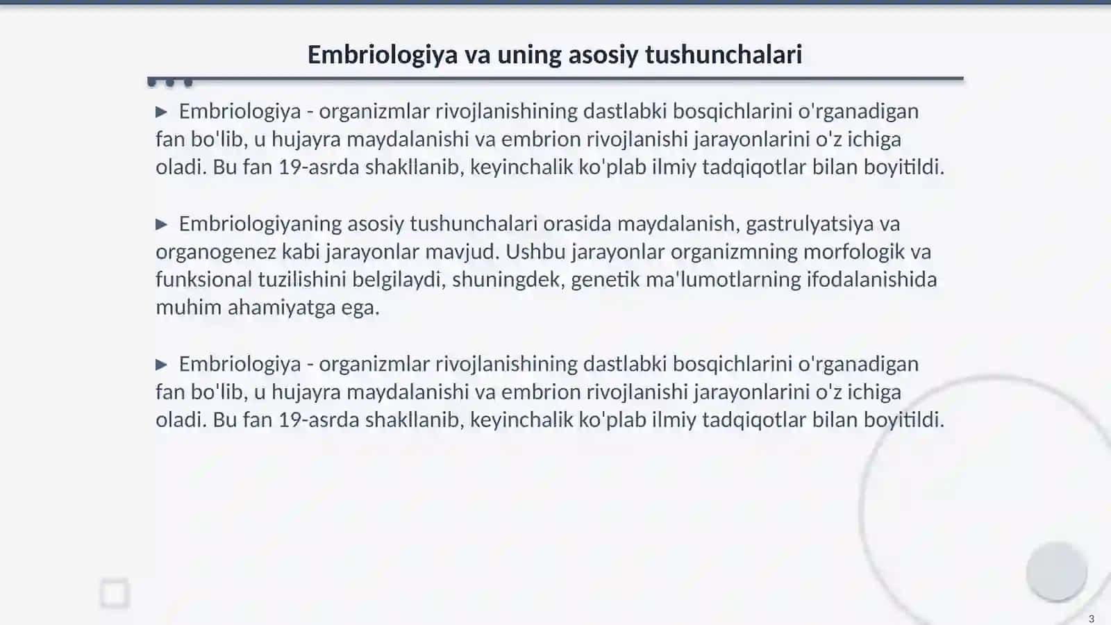 Embrional rivojlanish, maydalanish 3