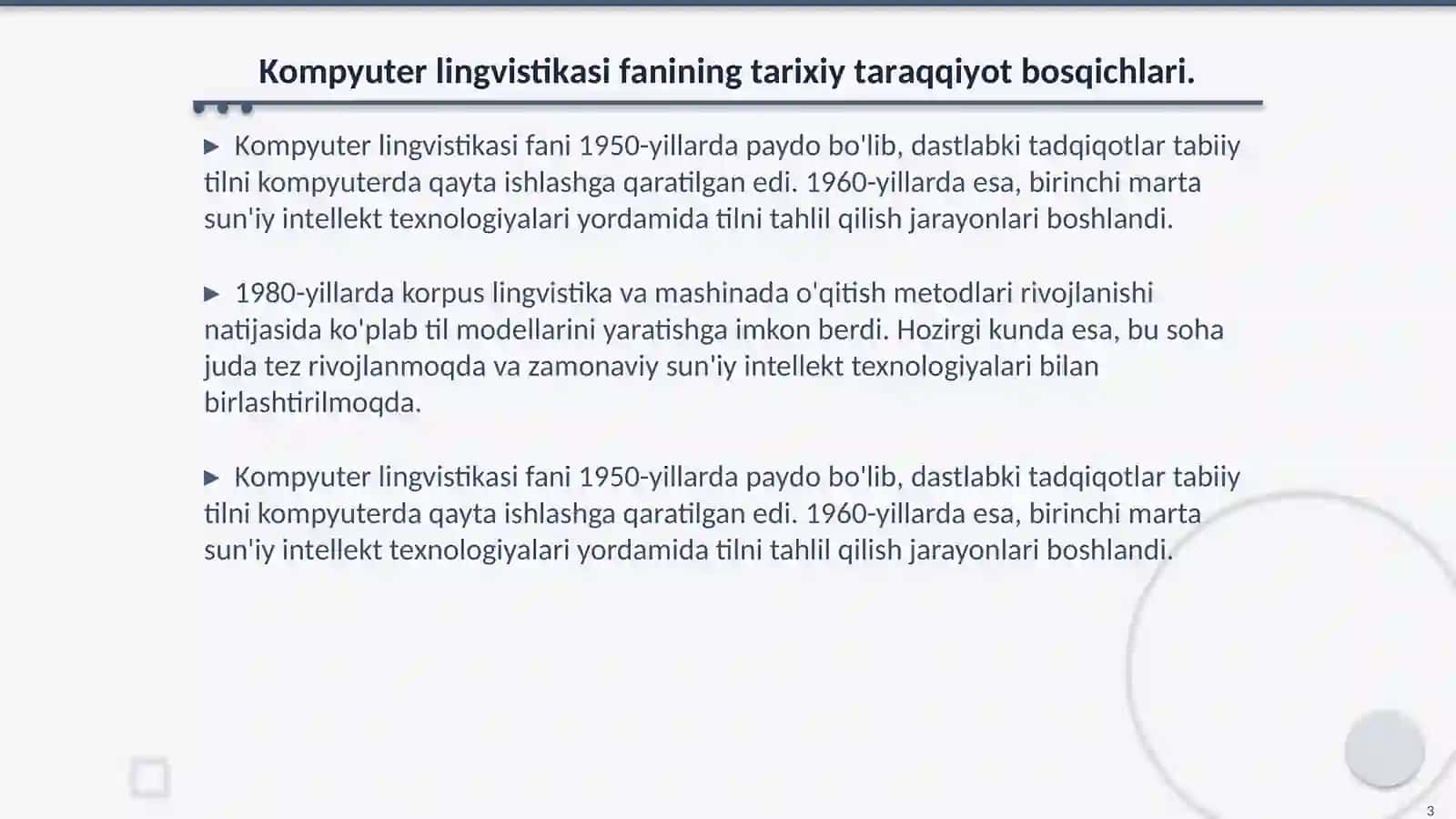 TIL KOMPETENSIYASINI RIVOJLANTIRISHDA SU’IY INTELLEKTNING AHAMIYATI. KОMPYUTER LINGVISTIKАSI 3