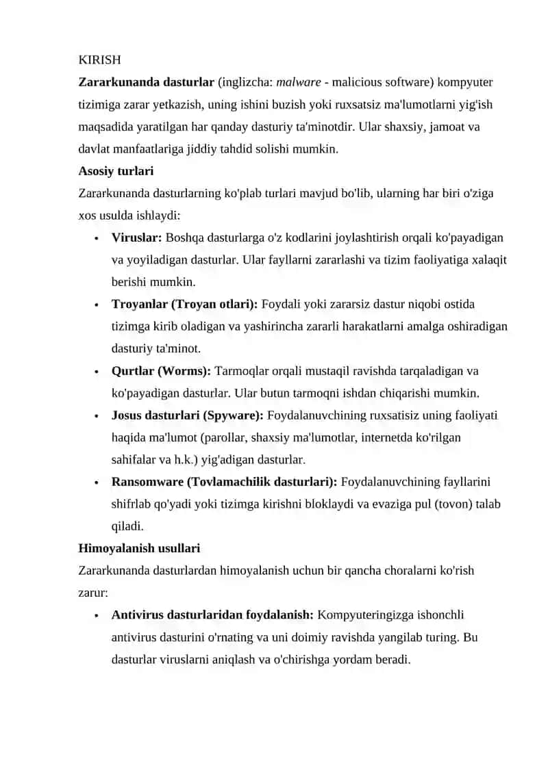 Zararkunanda dasturlar va ulardan himoyalanish (masalan, Malwarebytes misolida). 3