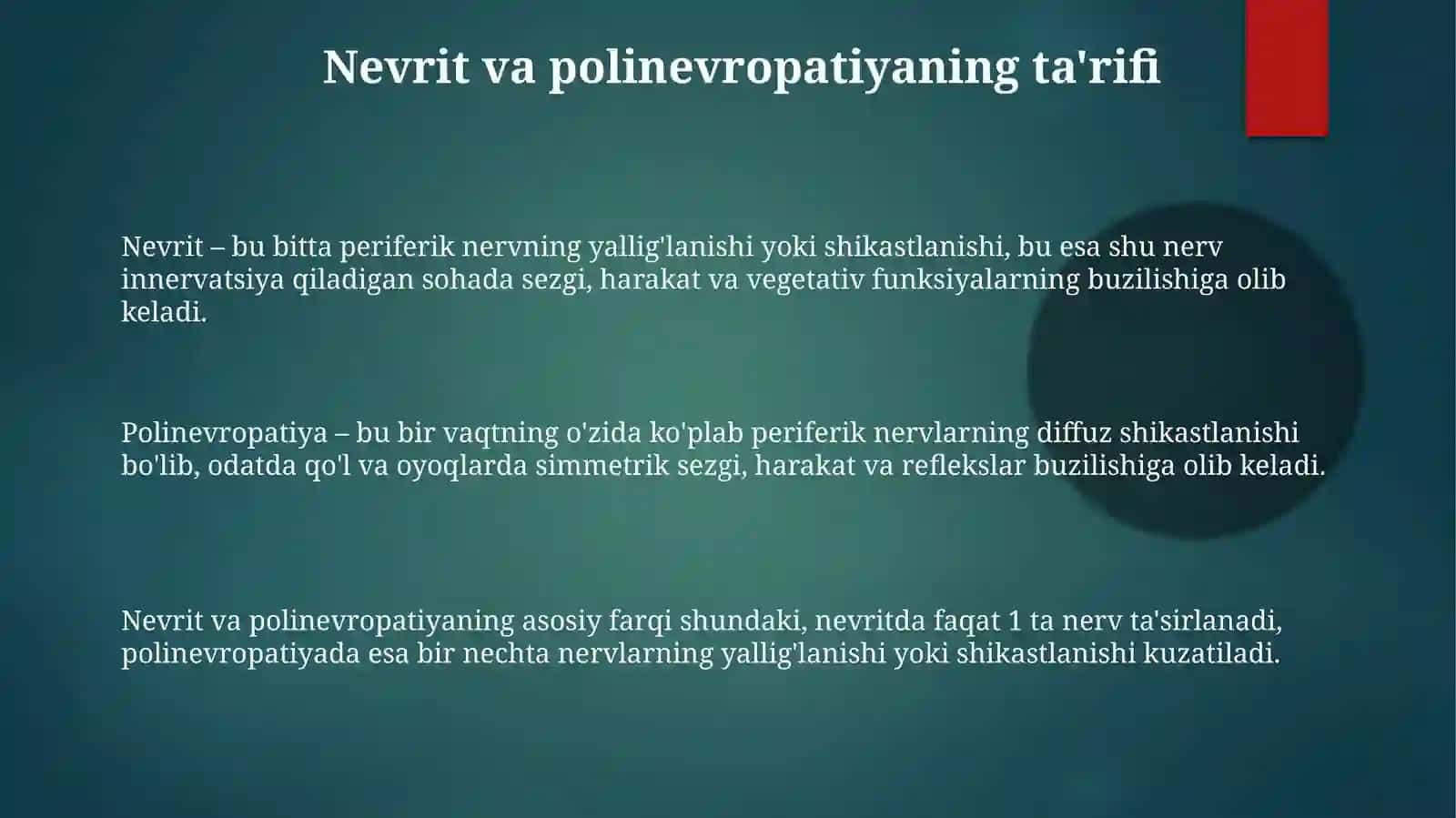 Nevritlar va polinevropatiya, etiologiya, patogenez, klinika, tashxis,davolash va profilaktika 3