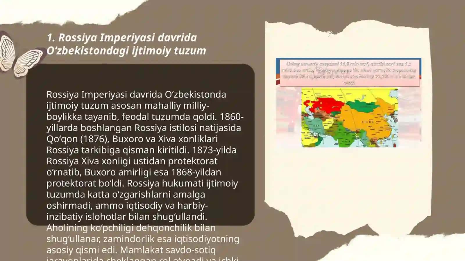 Rossiya imperiyasi va sovet Hukumdorligi davrida ólkadagi ijtimoiy iqtisodiy siyosiy va ma'naviy jarayonlar Eldor 3