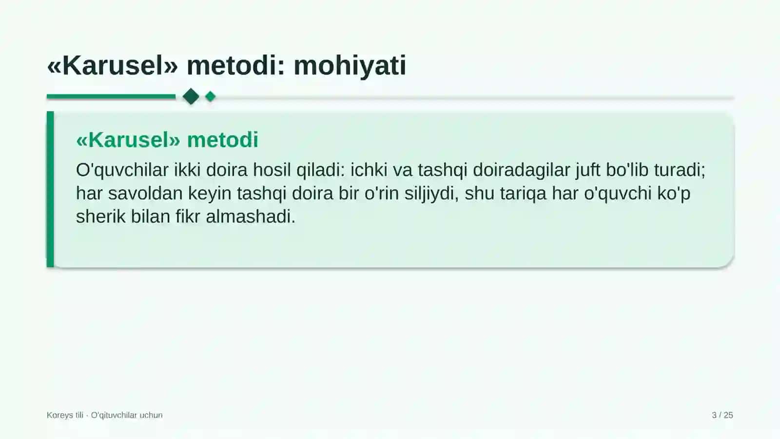 koreys tili darslarida karusel metodidan foydalanish 7667 3