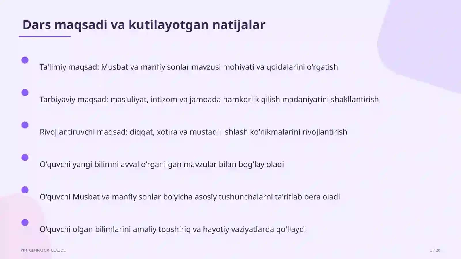 Musbat va manfiy sonlar (6-sinf) 3