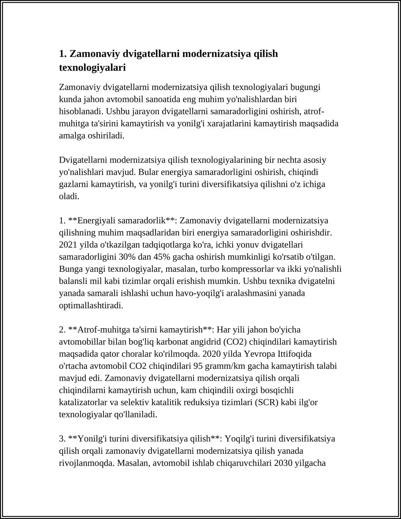 AVTOMOBILLARDAN CHIQADIGAN ZAHARLI GAZLARNING TA’SIRINI KAMAYTIRISH CHORA TADBIRLARINI ISHLAB CHIQISH 3