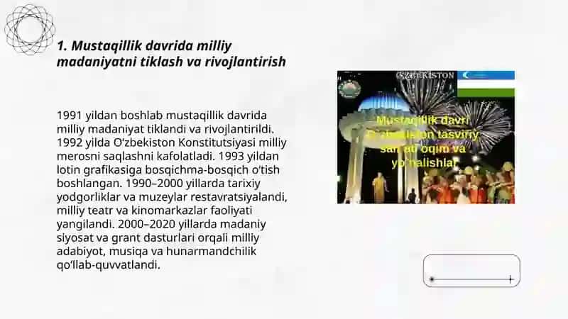 Oʻzbekiston mustaqillik yillarida manaviy madaniy taraqqiyot 3