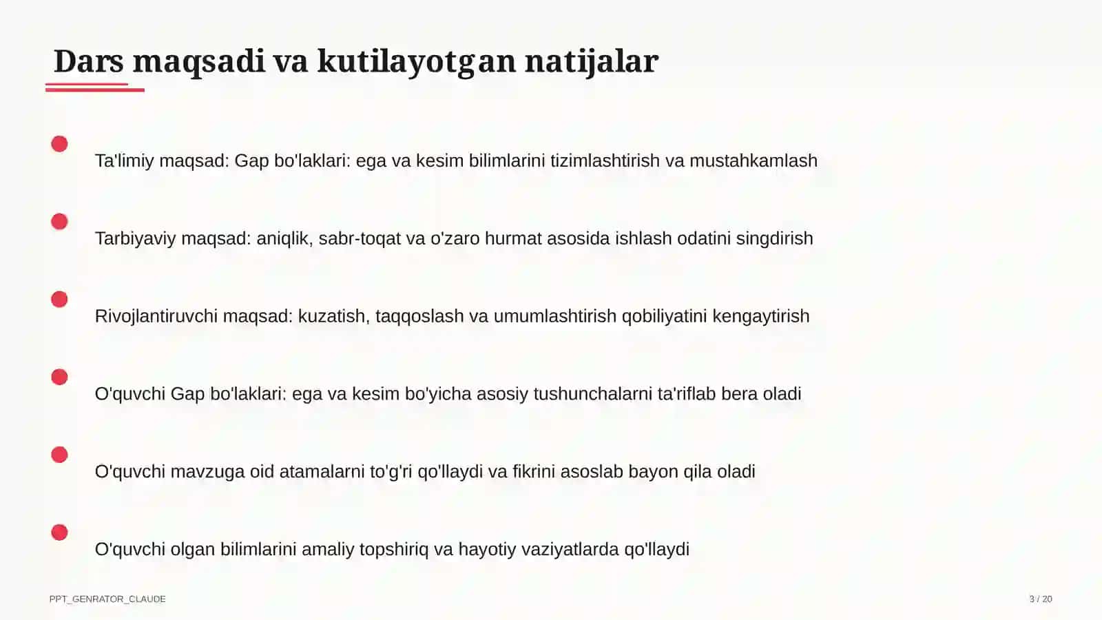 Gap bo'laklari: ega va kesim (4-sinf) 3