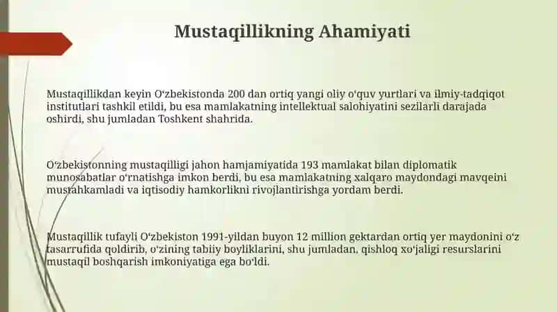 Mustaqillikning Ahamiyati 3