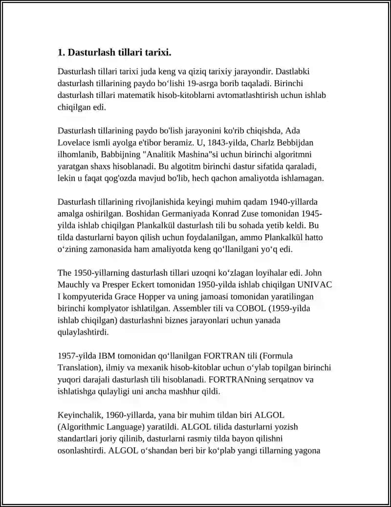 REFERAT Mavzu: DASTURLASH TILLARI HAQIDA UMUMIY MAʼLUMOT. 3