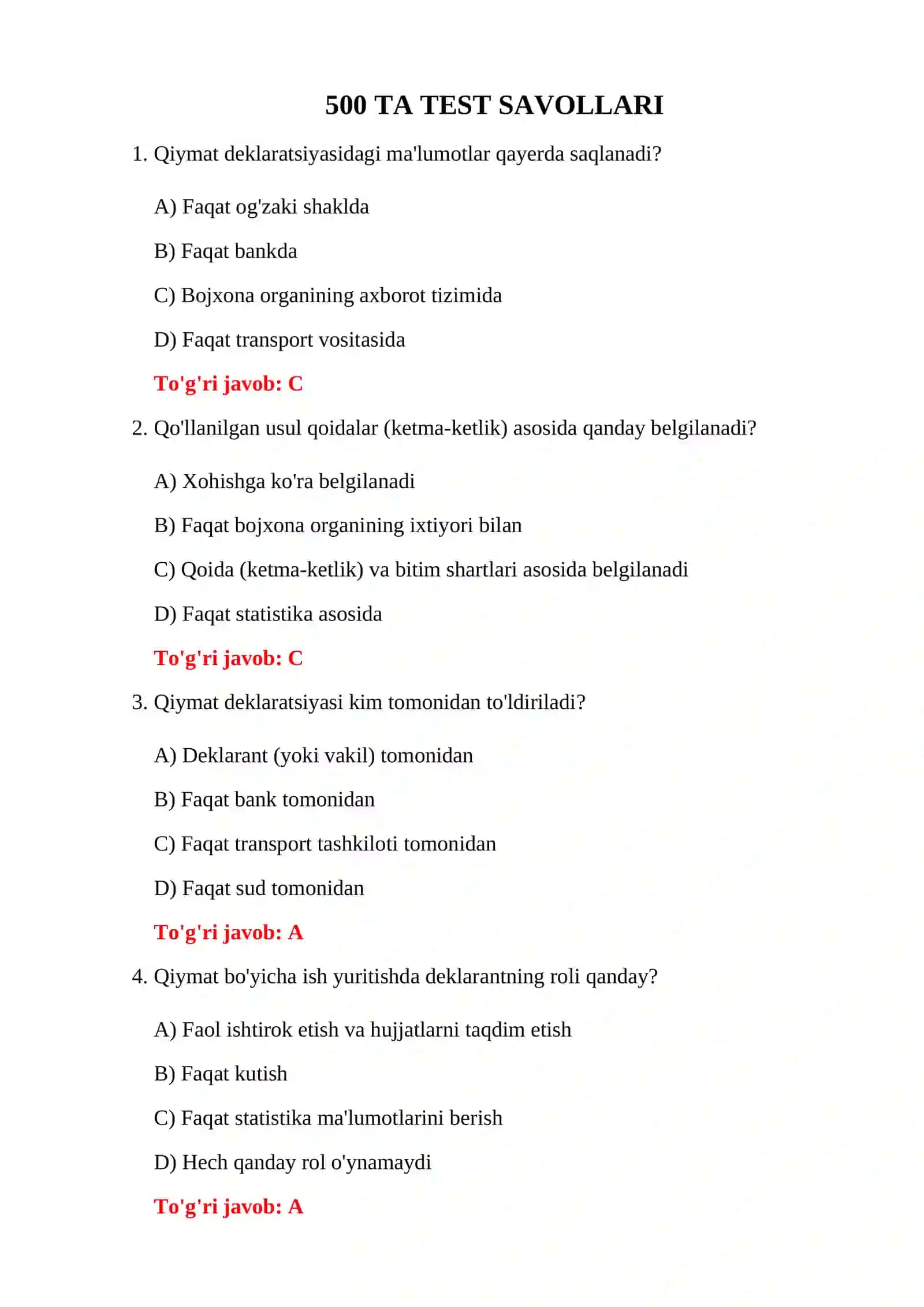 BOJXONA TESTLARI 500 TA 3