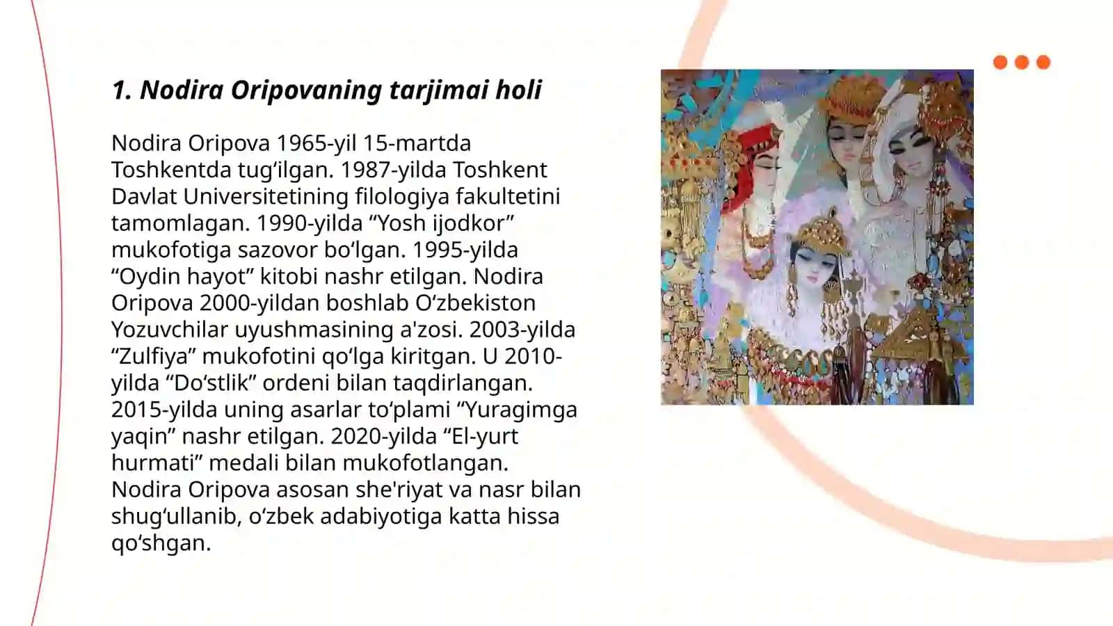 Nodira Oripova xayoti Va ijodi 3