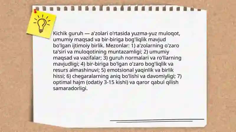 Kichik guruhdagi muammolar Kichik guruhlarning klassifikatsiyasi 3